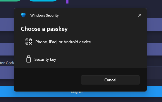 passkey login prompt