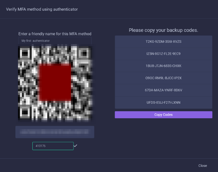 mfa create verify success example